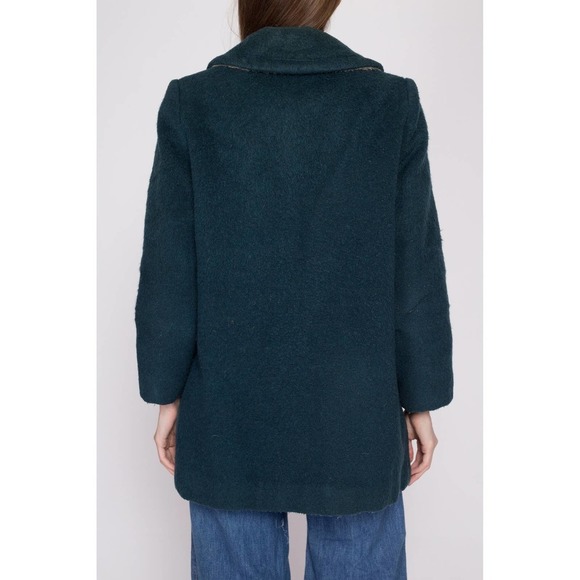 S-M| 60s 70s Emerald Green Double Breasted Coat - Petite Small to Medium - Picture 7 of 9